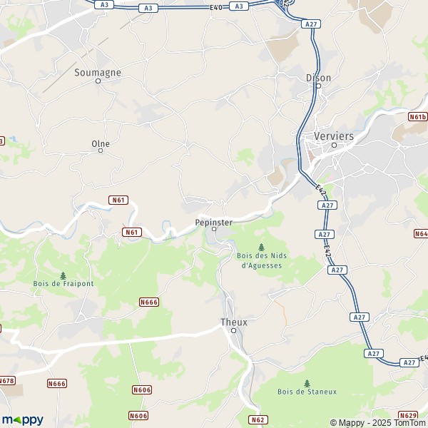 De kaart voor de stad 4800-4861 Pepinster