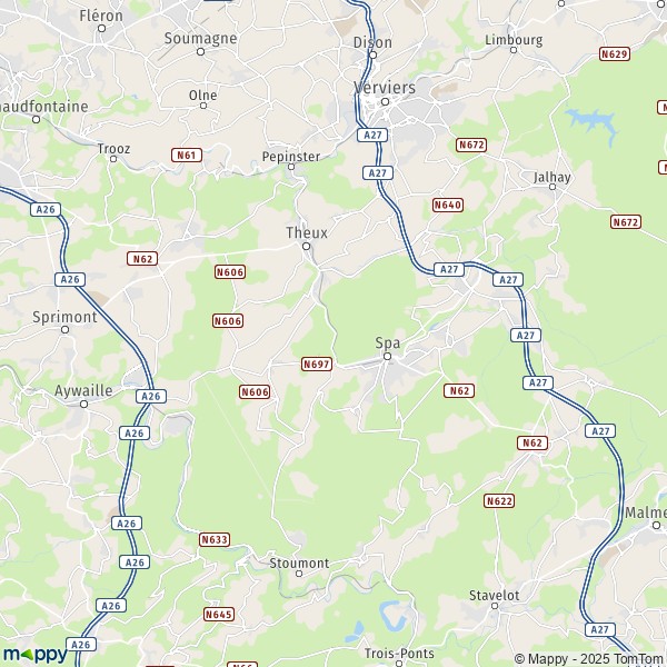 De kaart voor de stad 4800-4910 Theux