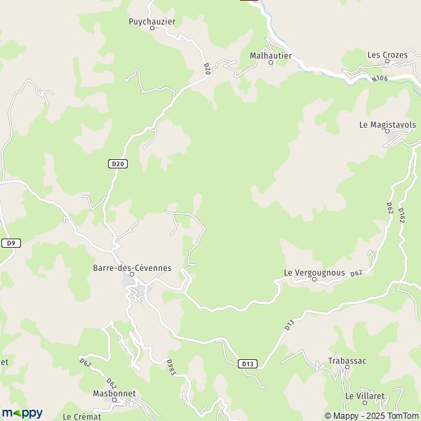 De kaart voor de stad Barre-des-Cévennes 48400