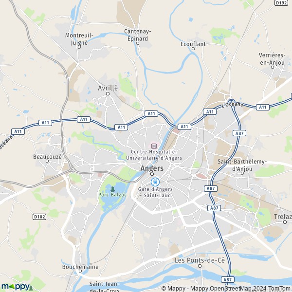 De kaart voor de stad Angers 49000-49100