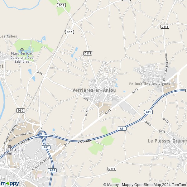 De kaart voor de stad Verrières-en-Anjou 49112-49480