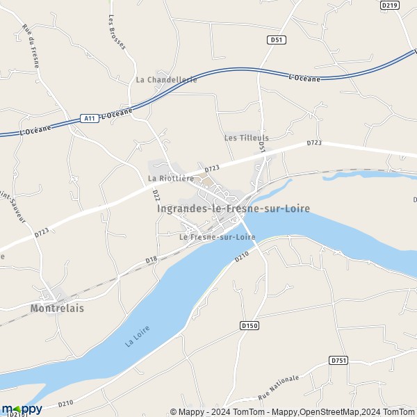 De kaart voor de stad Ingrandes-le-Fresne-sur-Loire 49123