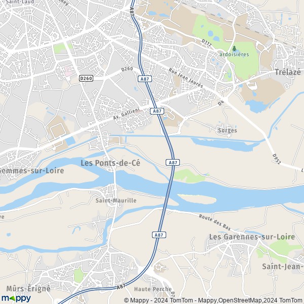 De kaart voor de stad Les Ponts-de-Cé 49130