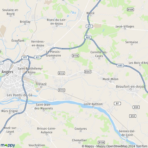 De kaart voor de stad Loire-Authion 49140-49800