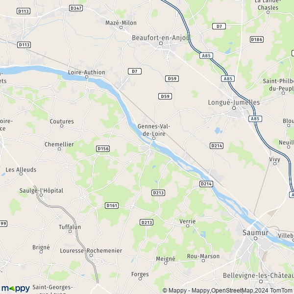 De kaart voor de stad Gennes-Val-de-Loire 49160-49350