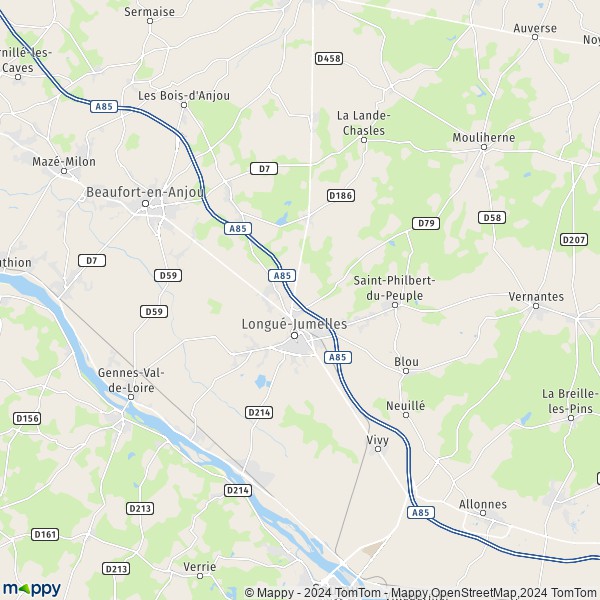 De kaart voor de stad Longué-Jumelles 49160