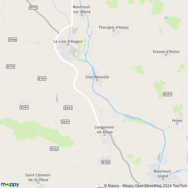 De kaart voor de stad Grez-Neuville 49220