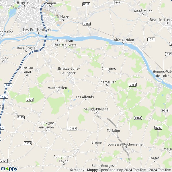 De kaart voor de stad Brissac-Loire-Aubance 49250-49320