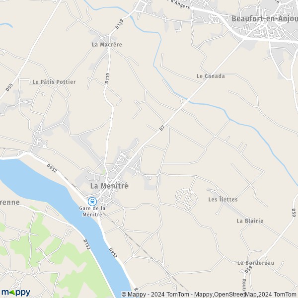 De kaart voor de stad La Ménitré 49250