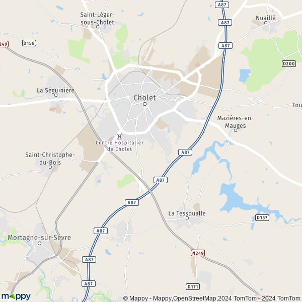 De kaart voor de stad Cholet 49300