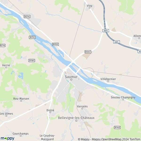 De kaart voor de stad Saumur 49400