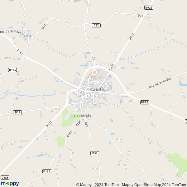 De kaart voor de stad Candé 49440