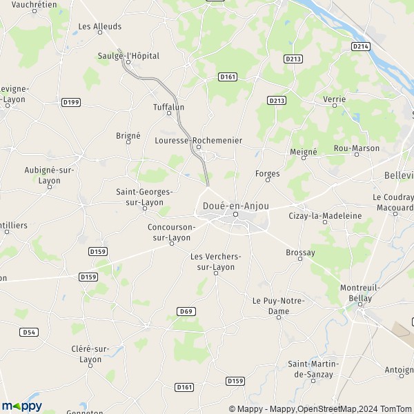 De kaart voor de stad Doué-en-Anjou 49700