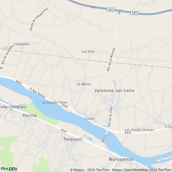 De kaart voor de stad Varennes-sur-Loire 49730