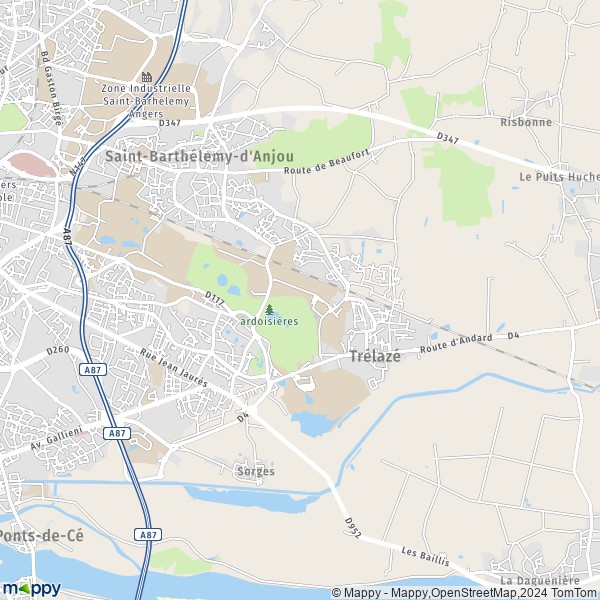 De kaart voor de stad Trélazé 49800
