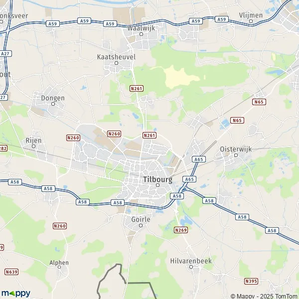 De kaart voor de stad Tilburg 5011-5076