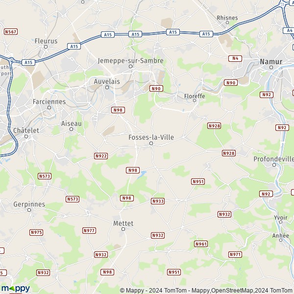 De kaart voor de stad 5070 Fosses-la-Ville