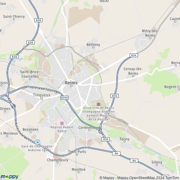 De kaart voor de stad Reims 51100