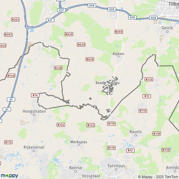 De kaart voor de stad Baarle-Nassau 5111-5114