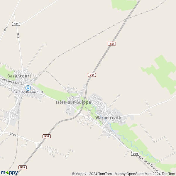 De kaart voor de stad Isles-sur-Suippe 51110