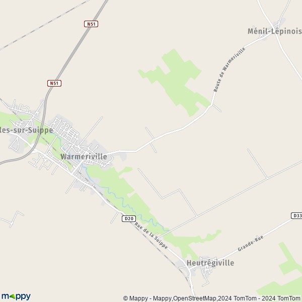 De kaart voor de stad Warmeriville 51110