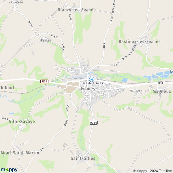 De kaart voor de stad Fismes 51170