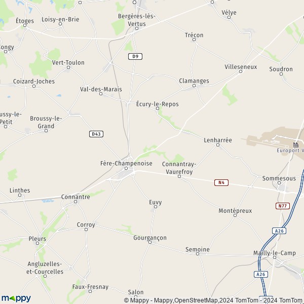De kaart voor de stad Fère-Champenoise 51230