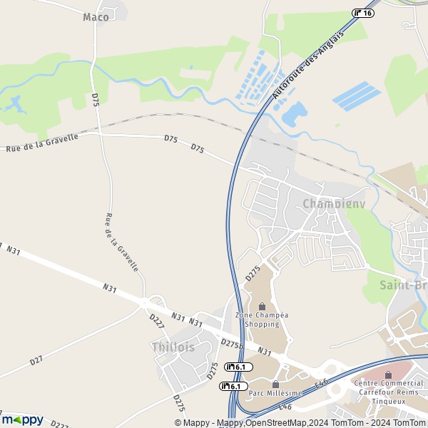 De kaart voor de stad Champigny 51370