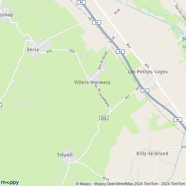 De kaart voor de stad Villers-Marmery 51380