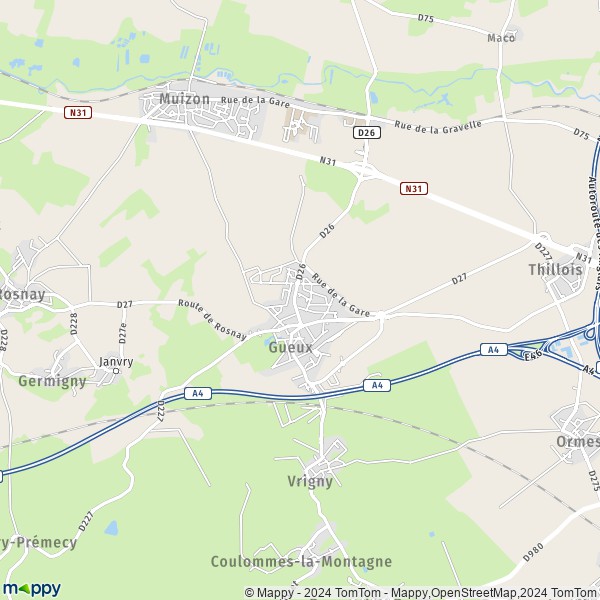 De kaart voor de stad Gueux 51390