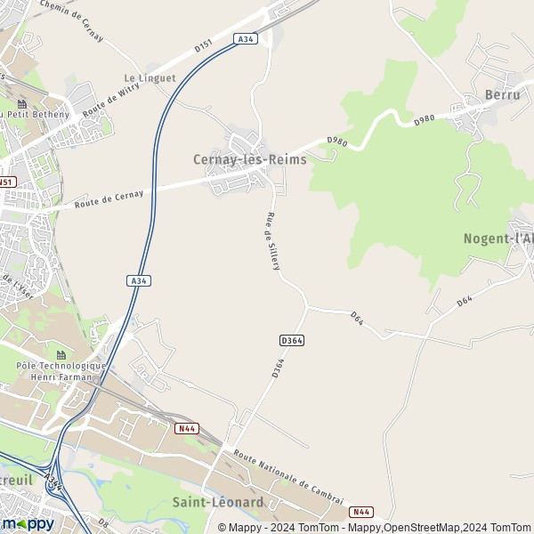 De kaart voor de stad Cernay-lès-Reims 51420