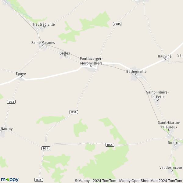 De kaart voor de stad Pontfaverger-Moronvilliers 51490