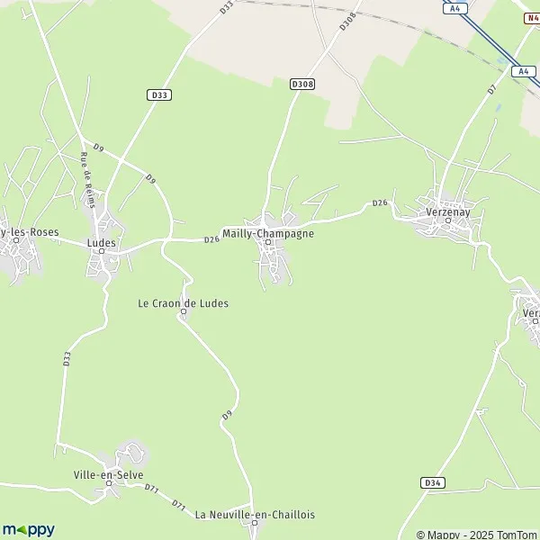 De kaart voor de stad Mailly-Champagne 51500