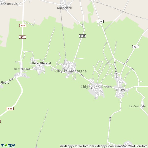 De kaart voor de stad Rilly-la-Montagne 51500