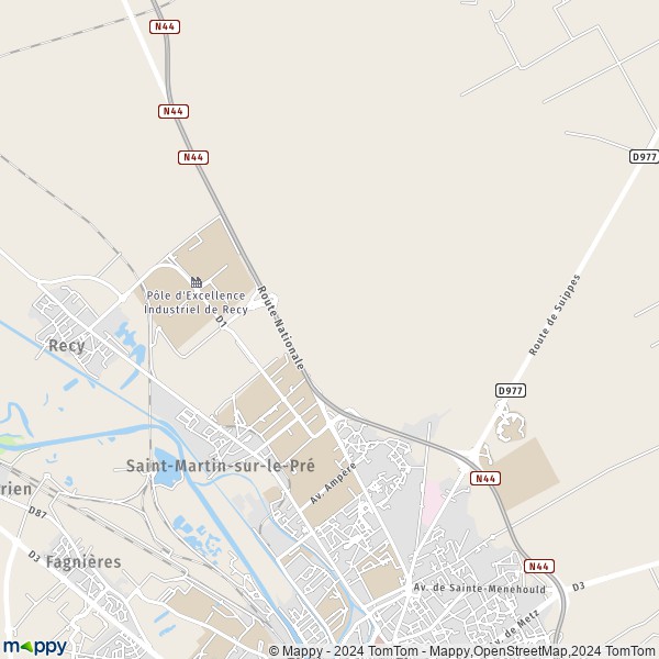De kaart voor de stad Saint-Martin-sur-le-Pré 51520