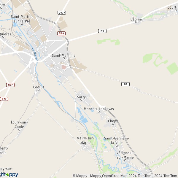 De kaart voor de stad Sarry 51520