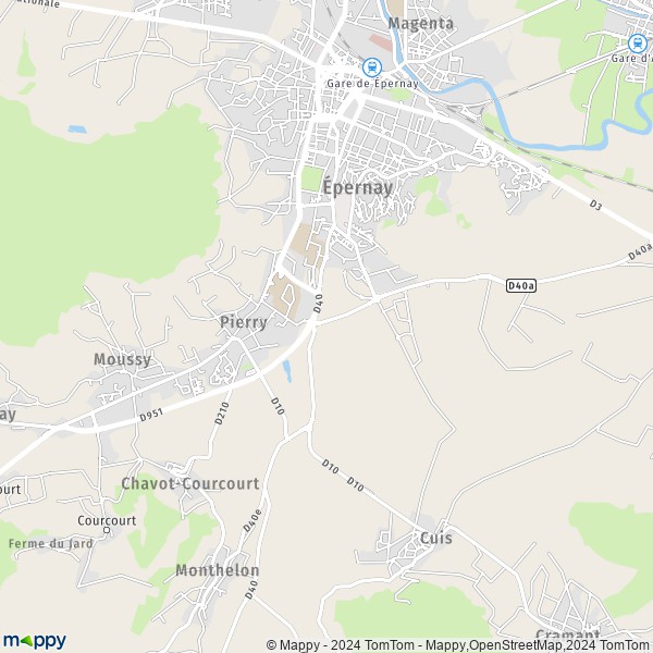 De kaart voor de stad Pierry 51530