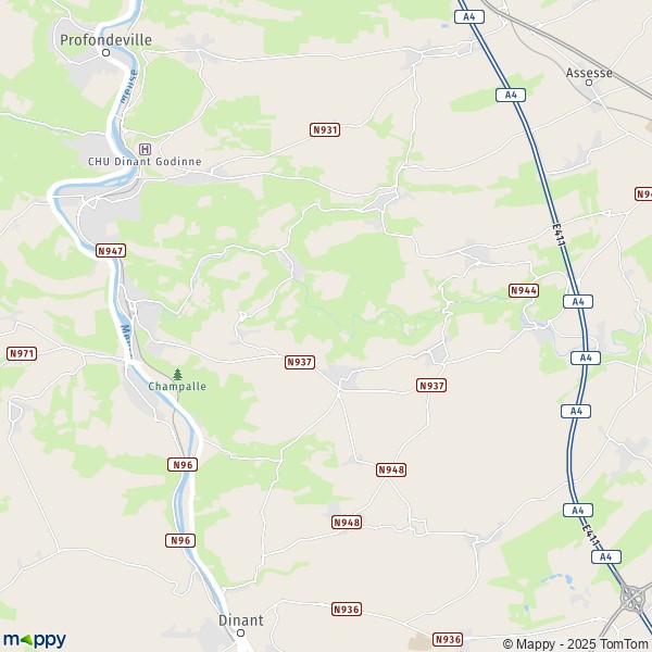 De kaart voor de stad 5170-5530 Yvoir
