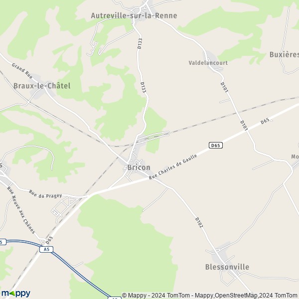 De kaart voor de stad Bricon 52120
