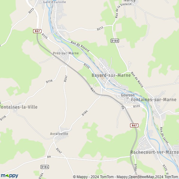 De kaart voor de stad Bayard-sur-Marne 52170