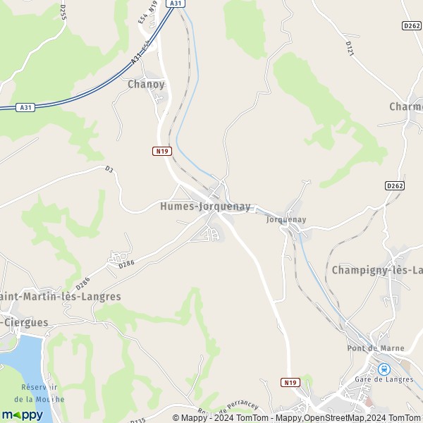 De kaart voor de stad Humes-Jorquenay 52200