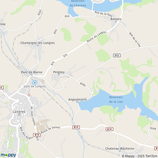 De kaart voor de stad Peigney 52200