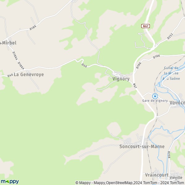 De kaart voor de stad Vignory 52320