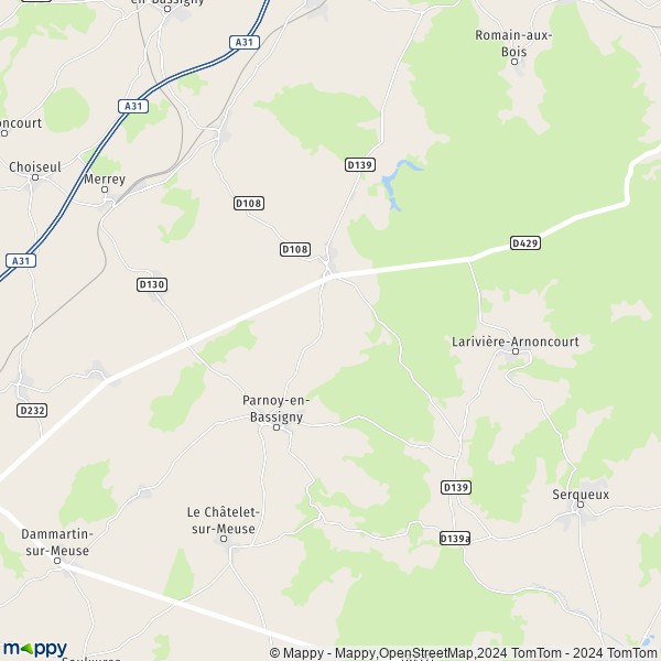 De kaart voor de stad Parnoy-en-Bassigny 52400