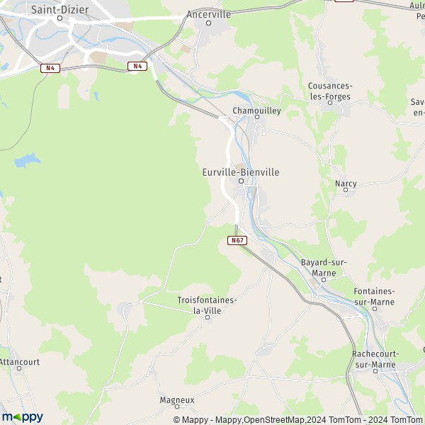 De kaart voor de stad Eurville-Bienville 52410