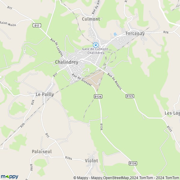De kaart voor de stad Chalindrey 52600