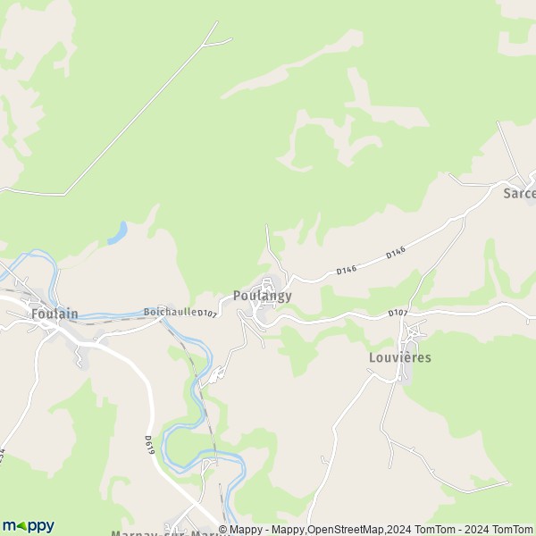 De kaart voor de stad Poulangy 52800