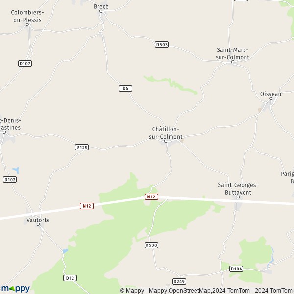 De kaart voor de stad Châtillon-sur-Colmont 53100