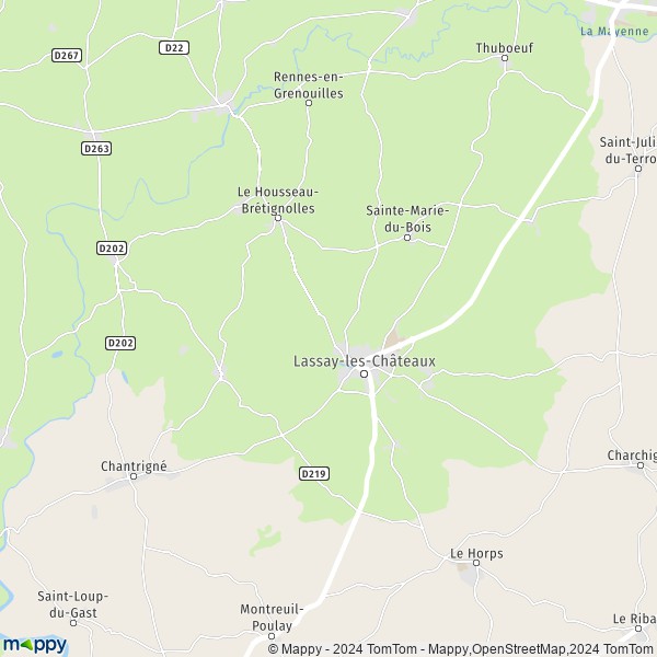 De kaart voor de stad Lassay-les-Châteaux 53110