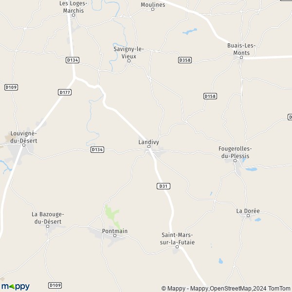 De kaart voor de stad Landivy 53190